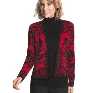 Chico's Red and Black Patterned Cardigan
